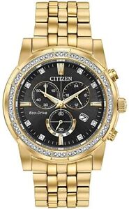 Citizen Eco-Drive Men's Crystal Accent Gold-Tone Bracelet 42mm Watch AT2452-52E