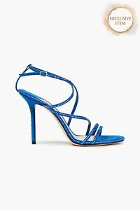 RRP €870 JIMMY CHOO Dudette Leather Strappy Sandals US7 UK4 EU37 Blue Round Toe