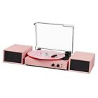 Vinyl Record Player with External Speakers, Vintage 3-Speed Turntable with Pink