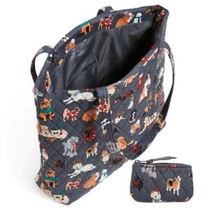 Vera Bradley Essential Tote Shoulder Bag Holiday Dogs Matching Coin Purse NWT