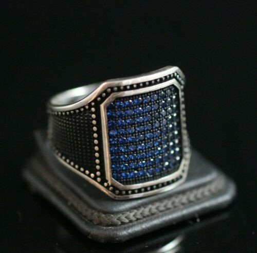 Sapphire Men's Ring 925 Sterling Silver Handmade Gemstone Turkish Ring Size 7-13