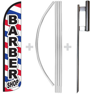 Barber Shop 15' Tall Windless Swooper Feather Banner Flag & Pole Kit