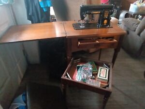 Vintage 1950s B Singer Sewing Machine 301 a builtinn table w/  & orig. Accessory