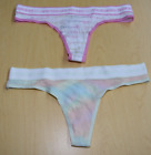 2 New Victoria's Secret Tye Dye Multicolor Script Thong Panty Lot Size S Small
