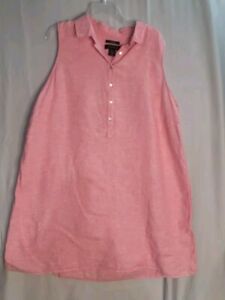 Tahari Women's Linen Dress  2X Pink  Button Up