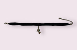 Black Velvet Choker With Christmas Tree And Bell Charm