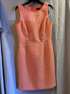 Tahari Womens Size 8 Orange Sheath Classic Scoop Neck Sleeveless Dress