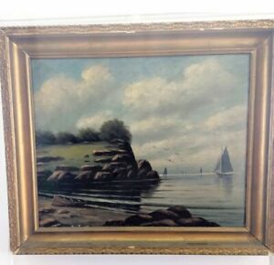 New ListingAntique Seascape Signed D.A. Fisher Oil On Board Painting
