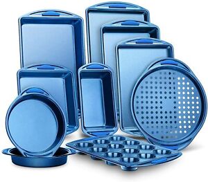 NutriChef Deluxe Carbon Non-stick Steel Bakeware Set, With Blue Silicone Handles
