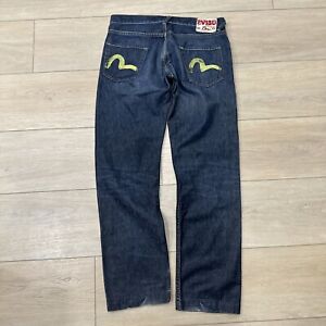 EVISU Jeans Pants Cotton Blue Size 36x32 Vintage Button Fly Logo Dark Wash
