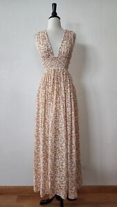 Anthropologie Maxi Dress New Size Small White Floral Cut Out Smocked Boho Granny