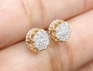 DEAL! 10K Yellow Gold Real Diamond Studs 6.40mm Men's 3D Pave Earrings 0.15 CTW