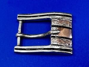 Sterling Silver Ranger Style Black Lined SLO 0925 Belt Buckle Made in Mexico