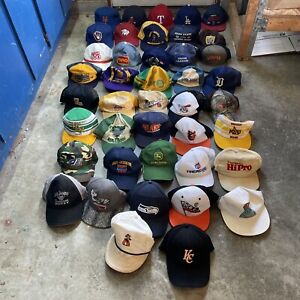 Vintage Trucker Hat Cap Lot Of 42 SnapBack, Strapback Repair Needed MLB NFL NCAA