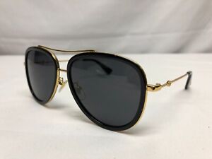 Authentic New Gucci GG0062S 003 Aviator Sunglasses Black Frames Grey Lenses