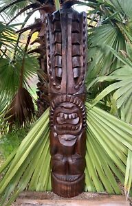 Lono Hawaiian Tiki Mask Traditional Statue Wood Carving Tropical Bar  39