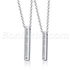 2pcs Couples Stainless Steel CZ Custom Engraving Vertical Bar Pendant Necklace