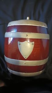 Vintage Oak Wooden Biscuit Barrel With Shield