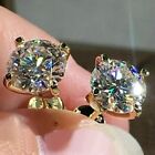 14K Yellow Gold Plated 2Ct Round Cut Lab Created Diamond Solitaire Stud Earrings