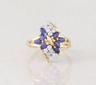 14k Yellow Gold Blue Sapphire Diamond Cluster Ring Size 7