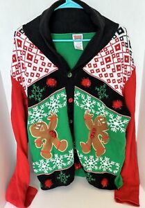 Spencer’s Ugly Christmas Sweater Adult XL Naughty Gingerbread Man Flip The Bird