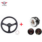 Black 345mm Deep Dished Red Racing Steering Wheel+Ball Quick Release Adapter Kit