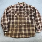 Wrangler Flannel Shirt Jacket Adult XL Brown Plaid Sherpa Lined Distressed 44683