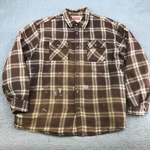 Wrangler Flannel Shirt Jacket Adult XL Brown Plaid Sherpa Lined Distressed 44683