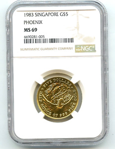 New Listing1983 Singapore Gold Phoenix $5 COIN (MS-69) NGC 1/2 OUNCE GOLD! RARE! NO RESERVE