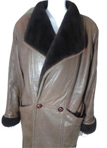 LA Redoute Womens Leather Coat Brown Leather Overcoat Size Medium