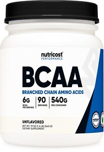 Nutricost BCAA Powder 90 Servings (Unflavored) - 6000mg Per Serving