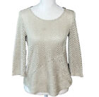 Chico's Travelers Collection Womens Top Beige Size 0 Open Knit 3/4 Sleeve