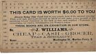 Vintage Punch Give Away Card-J. Williams-Grocer - Wash. St. - Martins Ferry, Oh.