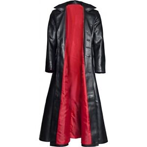 Mens Casual Black Gothic Steampunk Vampire Halloween Leather Trench Coat