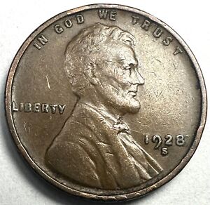 1928-S LINCOLN WHEAT CENT PENNY NICE XF/FULL WHEAT LINES SHARP! BROWN