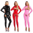 Women Wet Look Leather Hollow Out Catsuit Zipper Full Bodysuit Lingerie Clubwear
