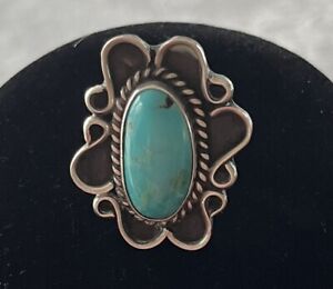 Vintage Navajo Turquoise Sterling Silver Shadowbox Ring Size 6