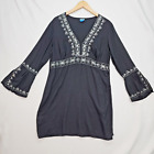 Soaked LARGE Dress Women’s Black Silver Embroidery V-Neck Summer Cover Up