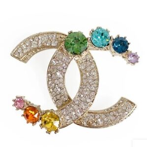 Authentic Chanel Rainbow Crystal  Pin Brooch Large Rare & Beautiful!