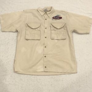 VTG Walmart FLW Tour Mens Fishing Vented Tour Shirt Sz L Beige Button-Up Pockets