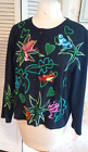 FROGS! Michael Simon Event Vintage XL Black Cardigan Sweater Embroidered Sequin
