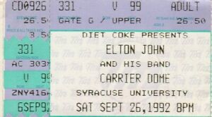 ELTON JOHN CONCERT TICKET STUB CARRIER DOME SYRACUSE NY SEPTEMBER 26, 1992