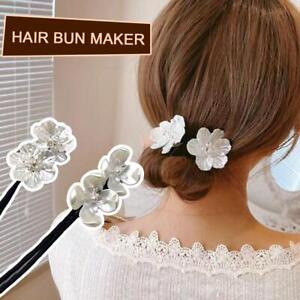 Women Flower Pearl Hairpin Bun Maker Twist Headbands Lazy Hair Accessories US