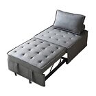Faux Leather Pull Out Sofa Bed Lazy Sleeper Chair Recliner Ottoman with Pillow