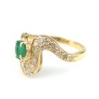 Elegant 18K Yellow Gold Ring with Brilliant-Cut Diamonds and Emerald 3.66g RARE