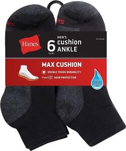 Hanes Men's Max Cushion Ankle Socks, 6-Pair Pack Fresh IQ