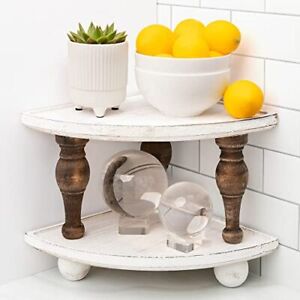 Corner Counter Wood Shelf | Stackable Countertop Bathroom Organizer | Farmhou...