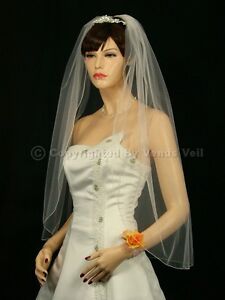 1T Ivory Bridal Fingertip Length Pencil Edge Wedding Veil