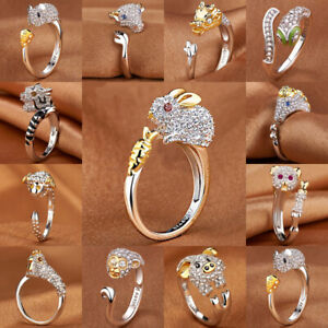 Handmade Animal Cute Rings Gift for Fashion Women 925 Silver Jewelry Adjustable