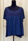 Sag Harbor Women's Navy Blue Short Sleeve Top w/Crochet Bodice-PreOwned